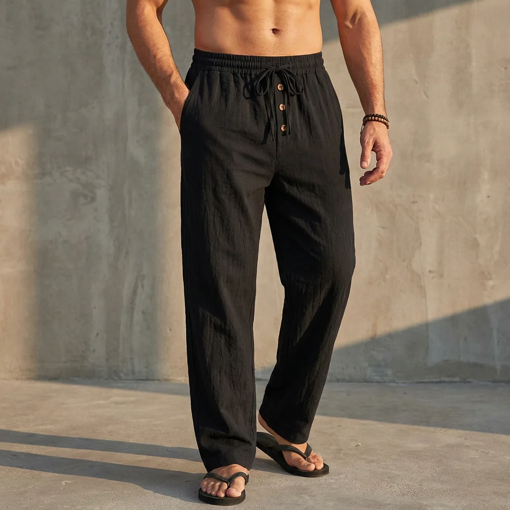 Arthur Relaxed Fit Trousers | Textured Drawstring Waist Trousers - Image 5