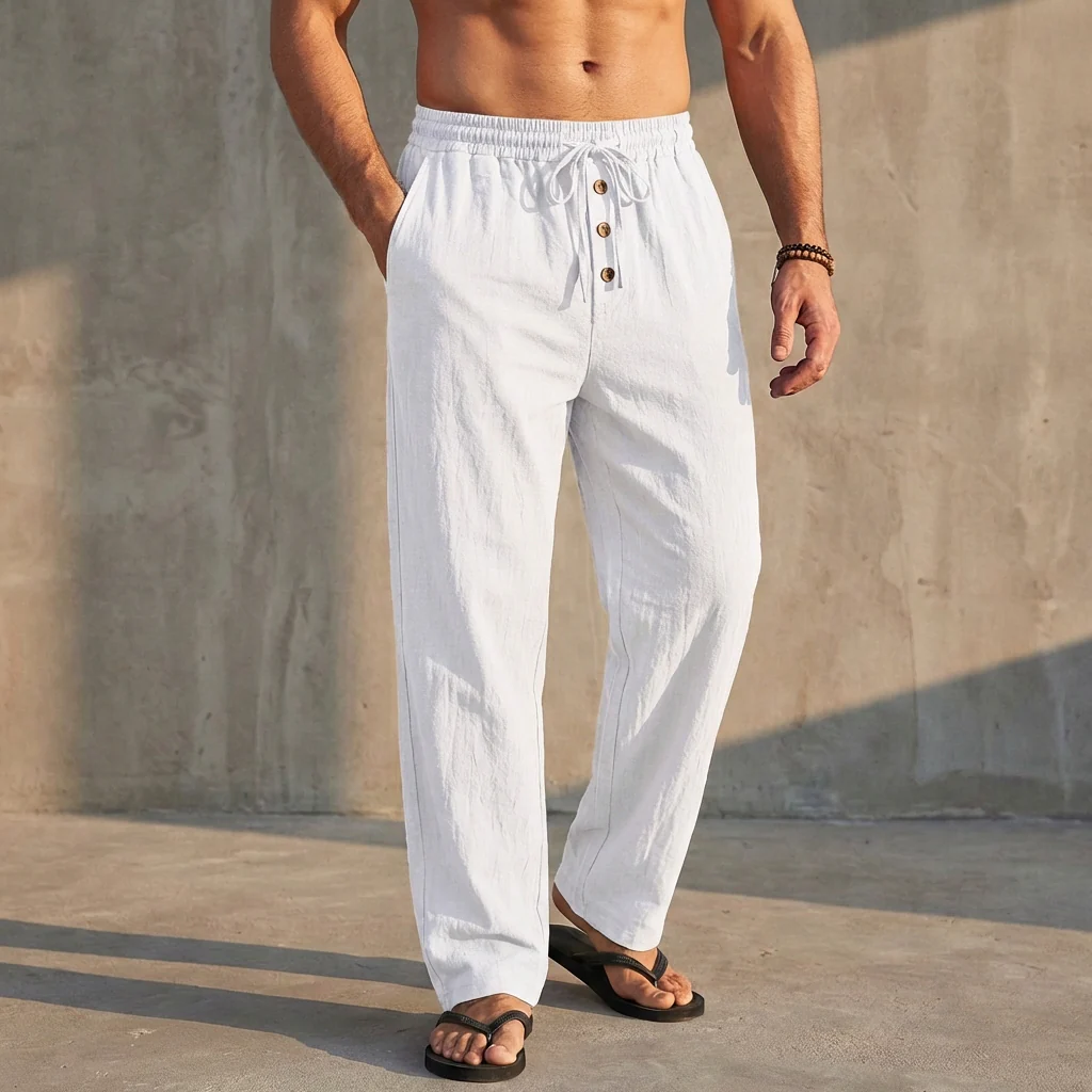 Arthur Relaxed Fit Trousers | Textured Drawstring Waist Trousers - Image 6