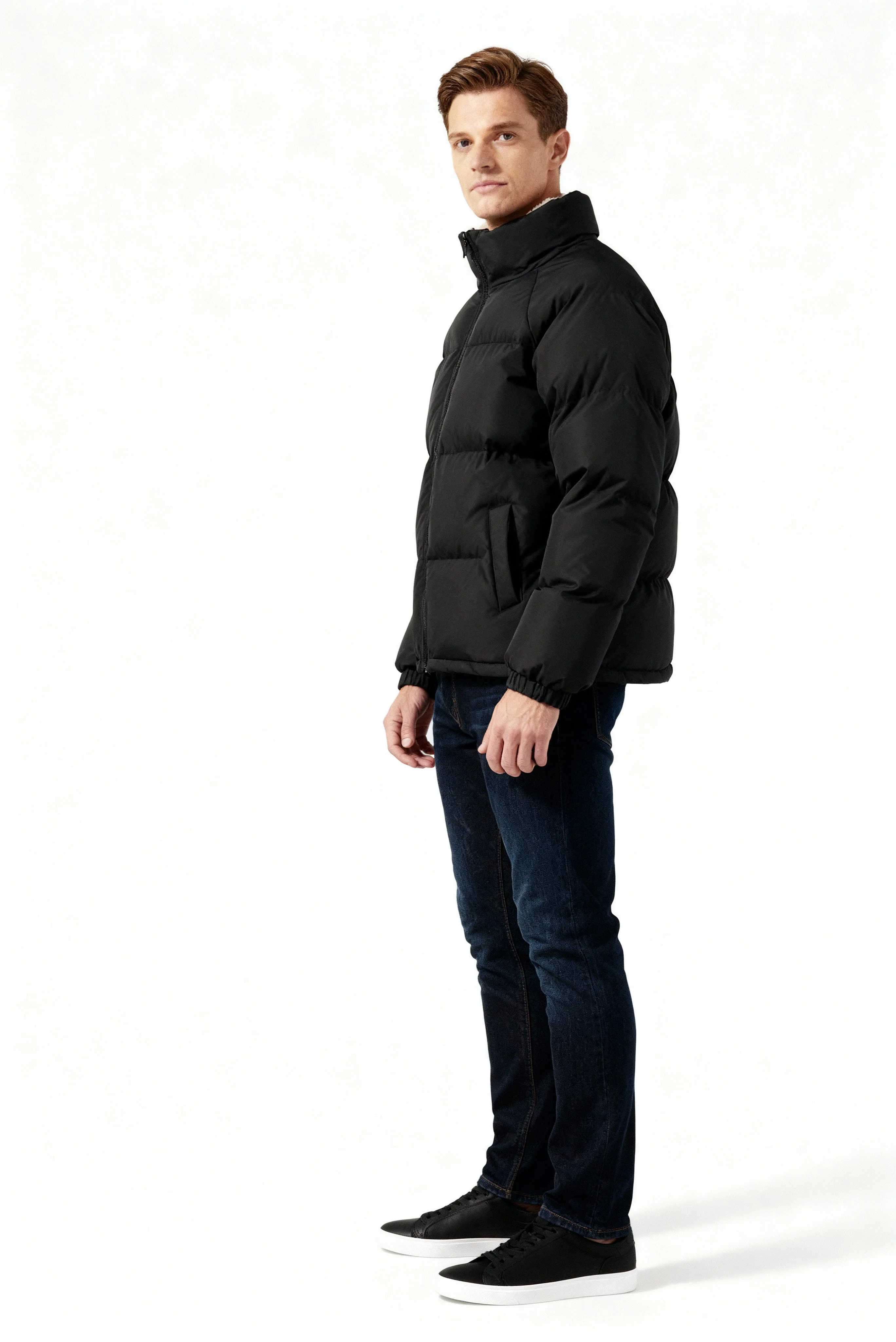 Arthur Quilted Relaxed Fit Puffer Jacket | Stand Collar Zip Front Puffer Jacket - Image 3