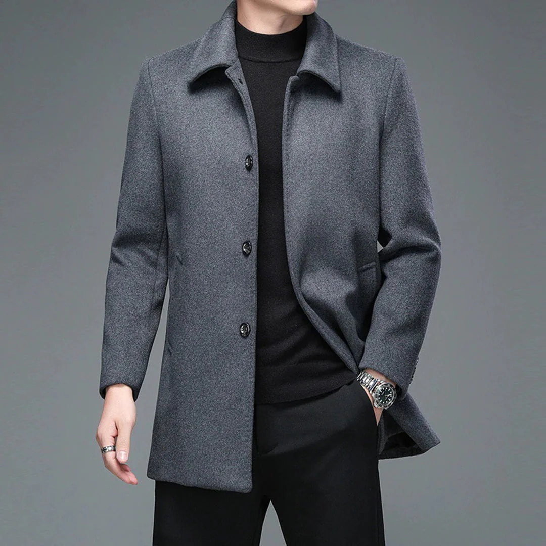 Arthur Mid-Length Coat | Collared Single-Breasted Coat - Image 3