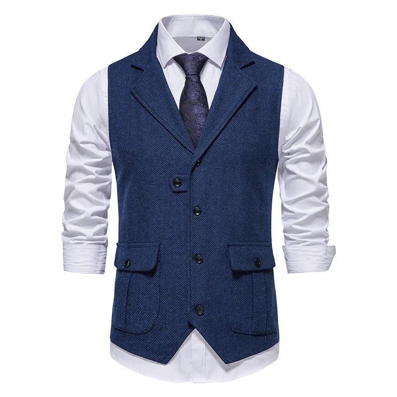 Arthur Tailored Vest | Herringbone Pattern Collared Vest - Image 3
