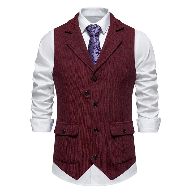 Arthur Tailored Vest | Herringbone Pattern Collared Vest - Image 5