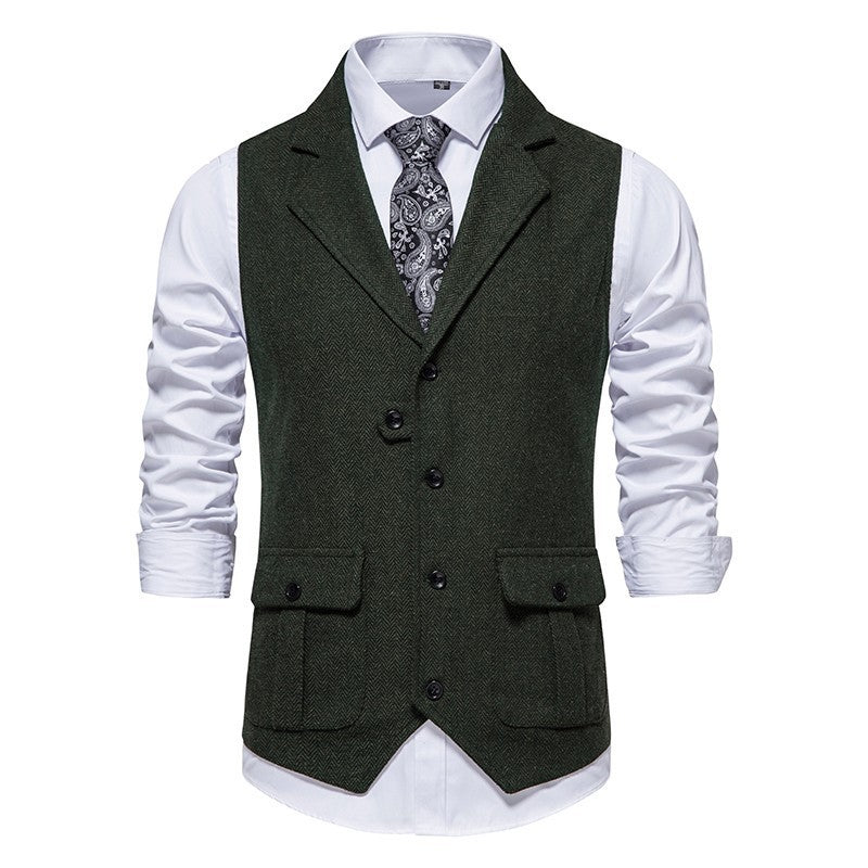 Arthur Tailored Vest | Herringbone Pattern Collared Vest - Image 7