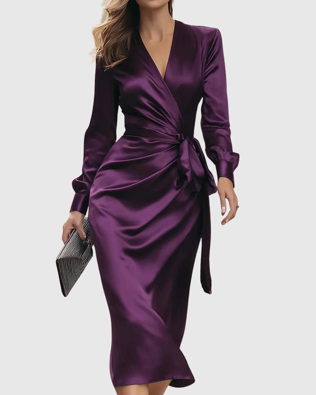 Aurora Wrap Midi Dress | V-Neck Tie Waist Midi Dress