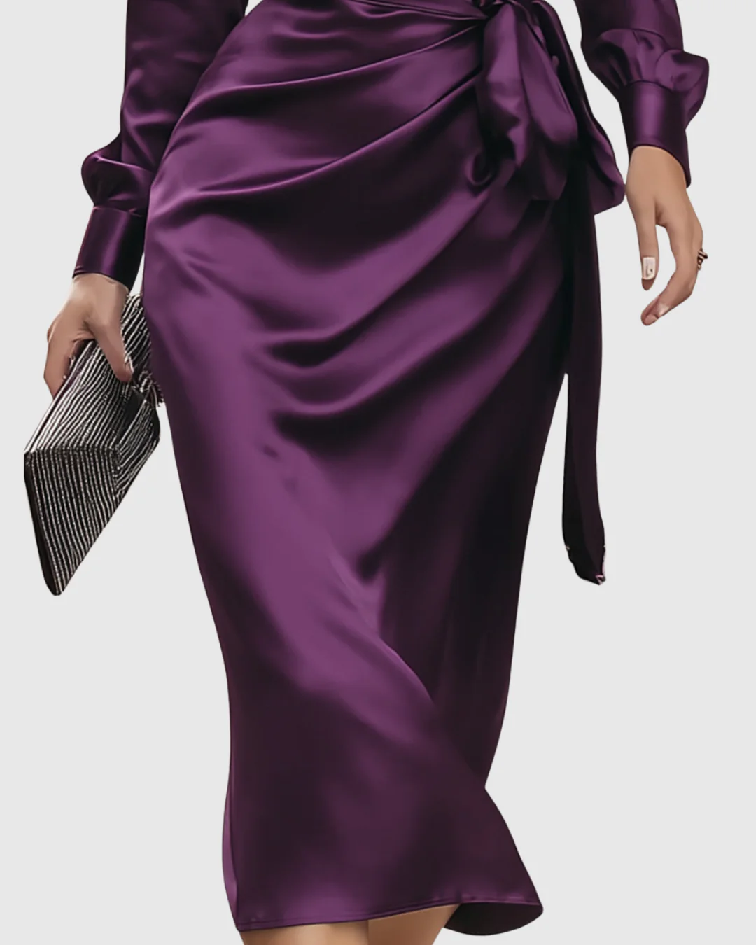 Aurora Wrap Midi Dress | V-Neck Tie Waist Midi Dress - Image 3