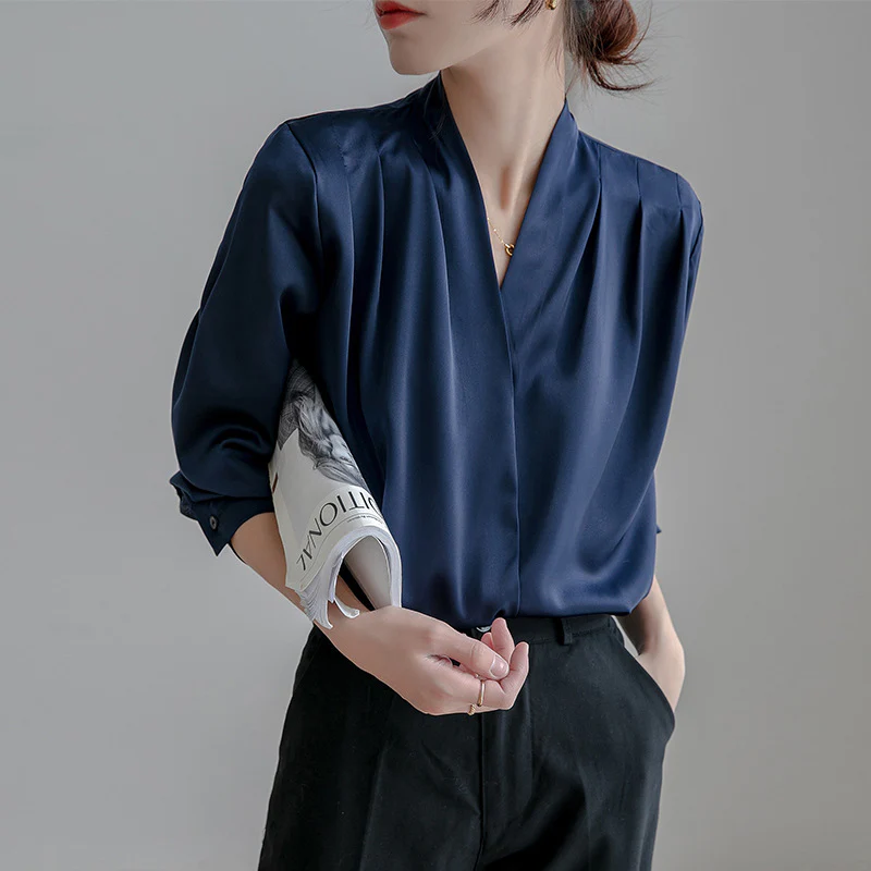 Beatrice Elegant Draped Blouse | V-Neck Long Sleeve Soft Drape - Image 2