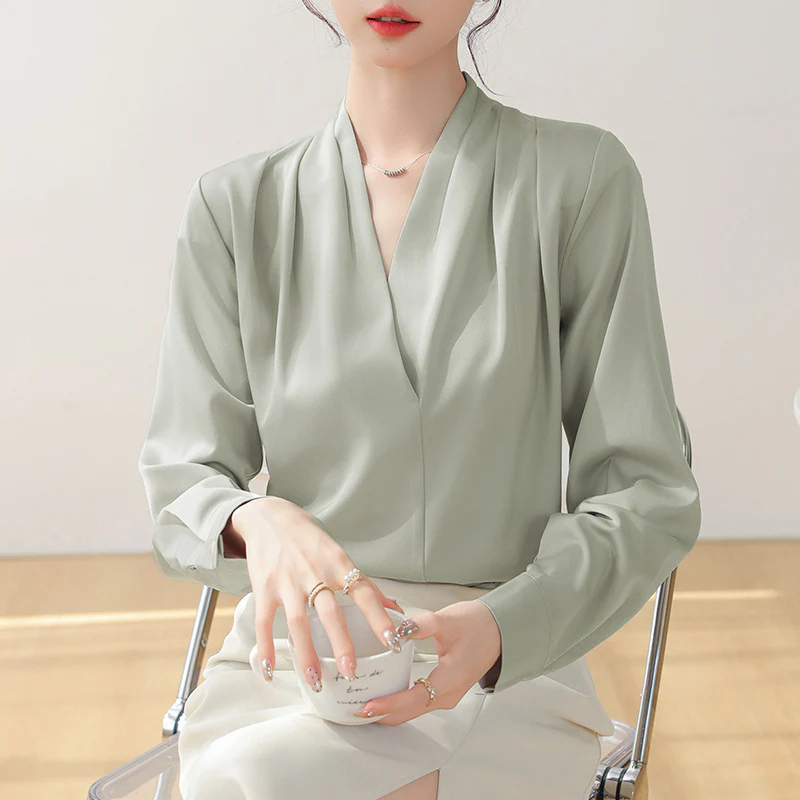 Beatrice Elegant Draped Blouse | V-Neck Long Sleeve Soft Drape - Image 3