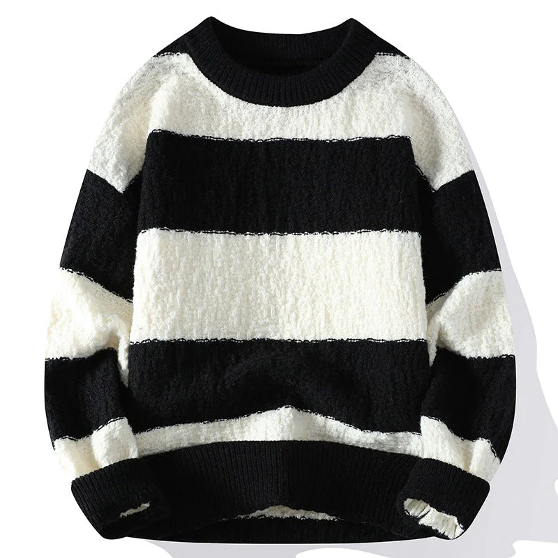 Benjamin Relaxed Fit Sweater | Striped Ribbed Crewneck Sweater - Image 3