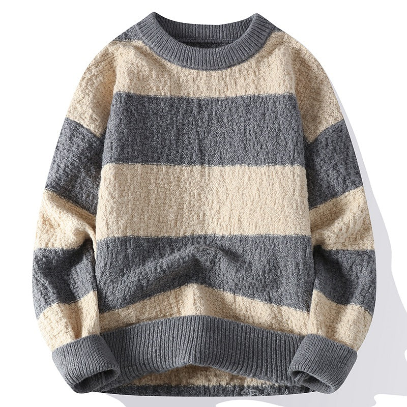 Benjamin Relaxed Fit Sweater | Striped Ribbed Crewneck Sweater - Image 4