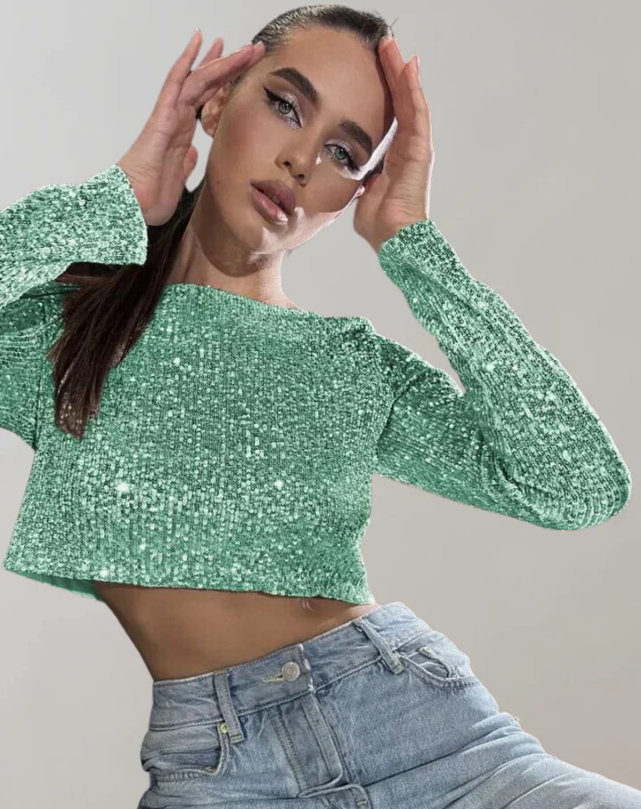 Binnie Top | Women's Sequin Long-Sleeve Crop Top - Image 4