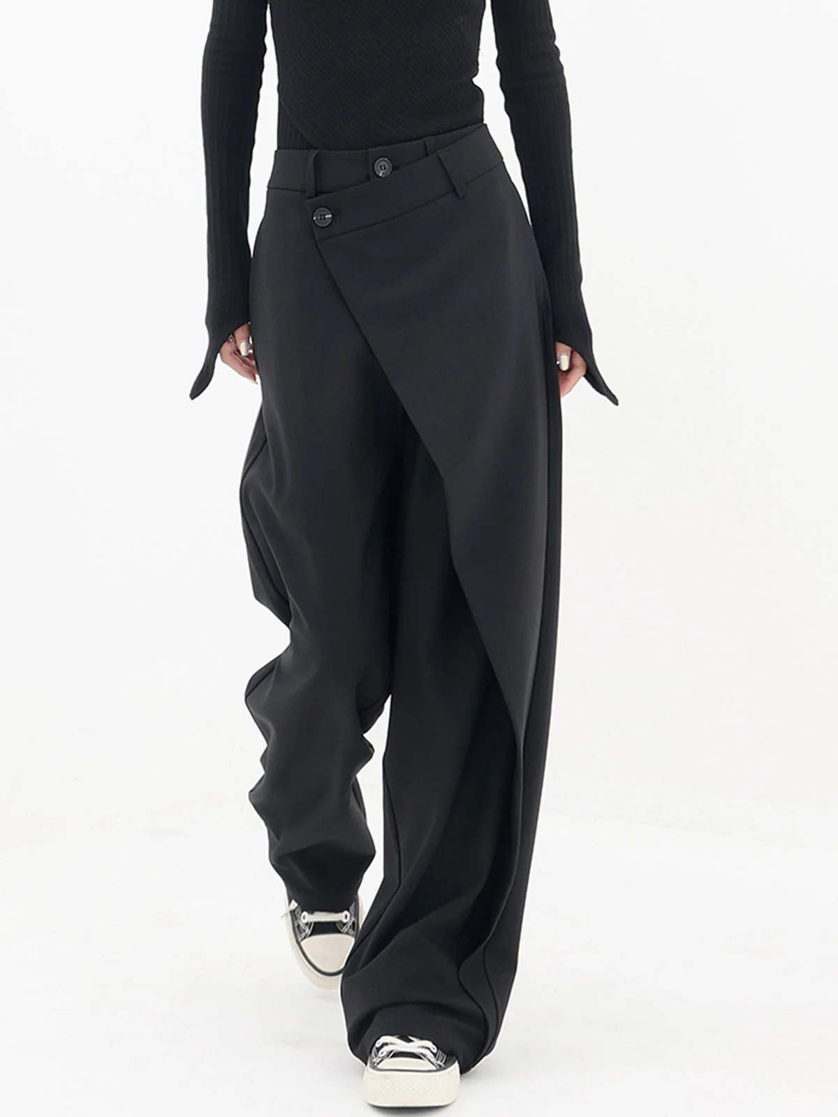 Blanch Pants | Women's Wide-Leg Trousers with Asymmetric Buttons - Image 10