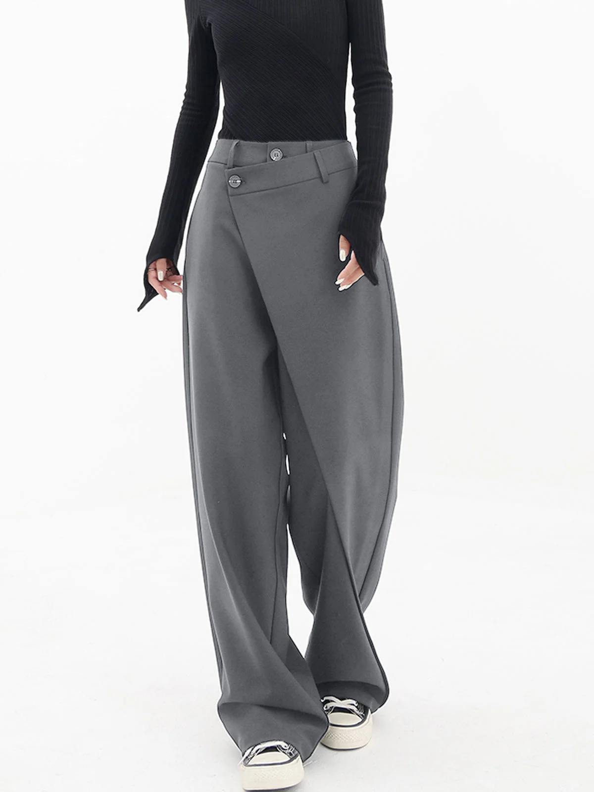 Blanch Pants | Women's Wide-Leg Trousers with Asymmetric Buttons - Image 12