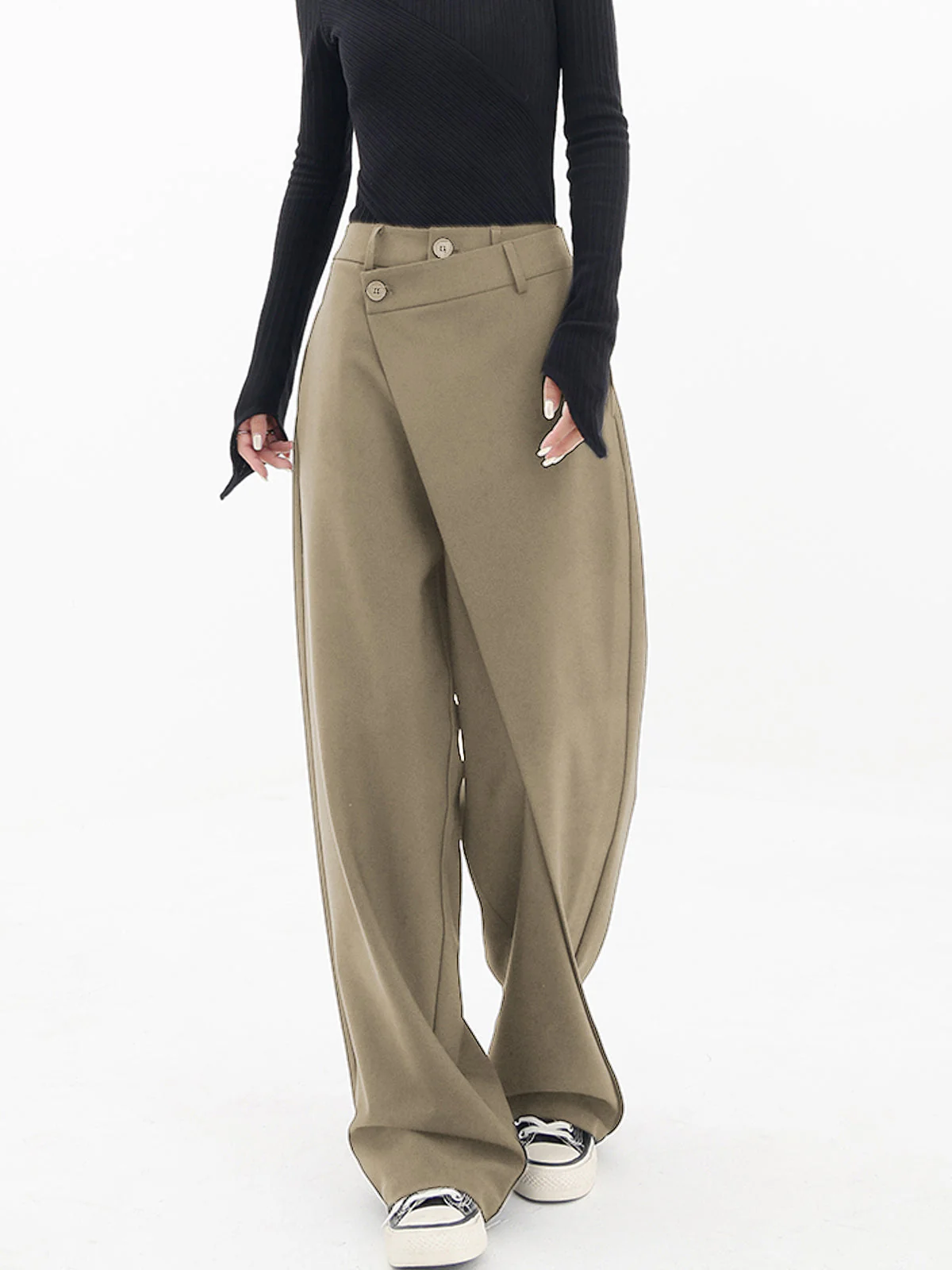 Blanch Pants | Women's Wide-Leg Trousers with Asymmetric Buttons - Image 13