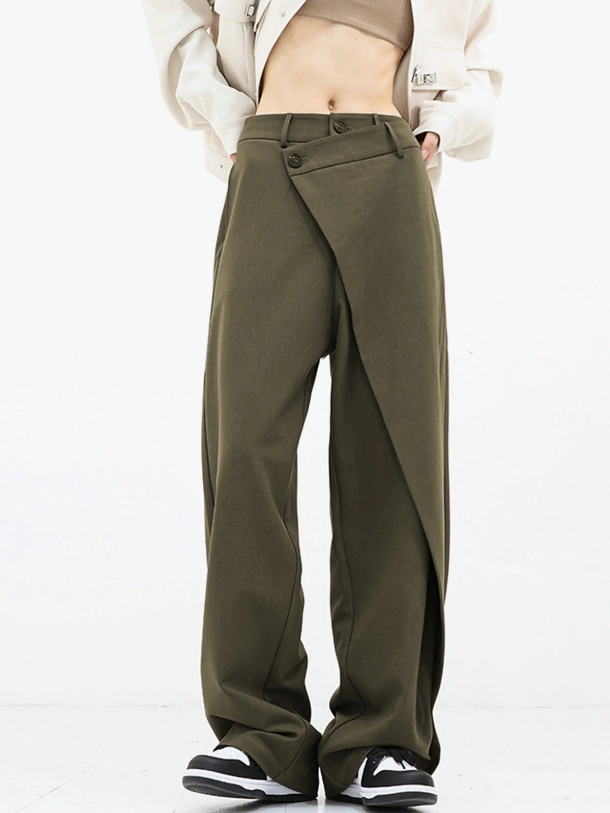 Blanch Pants | Women's Wide-Leg Trousers with Asymmetric Buttons - Image 14