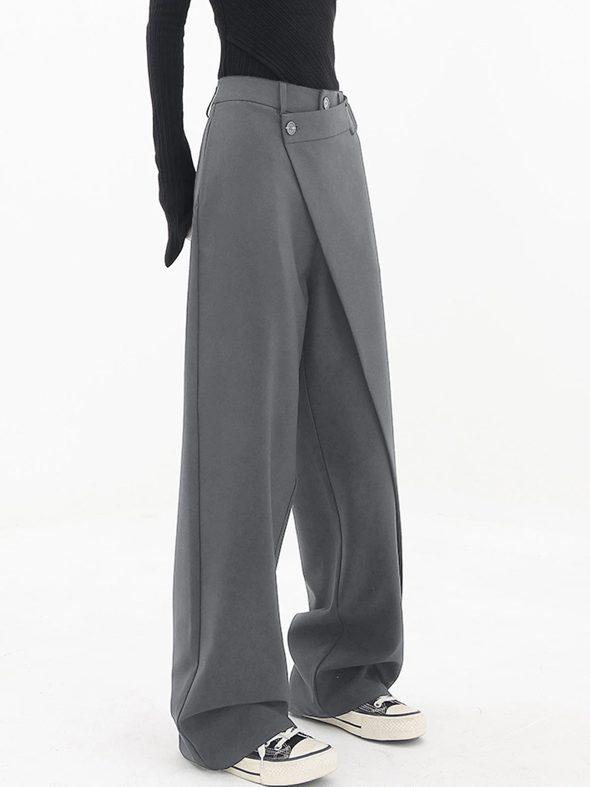 Blanch Pants | Women's Wide-Leg Trousers with Asymmetric Buttons - Image 8
