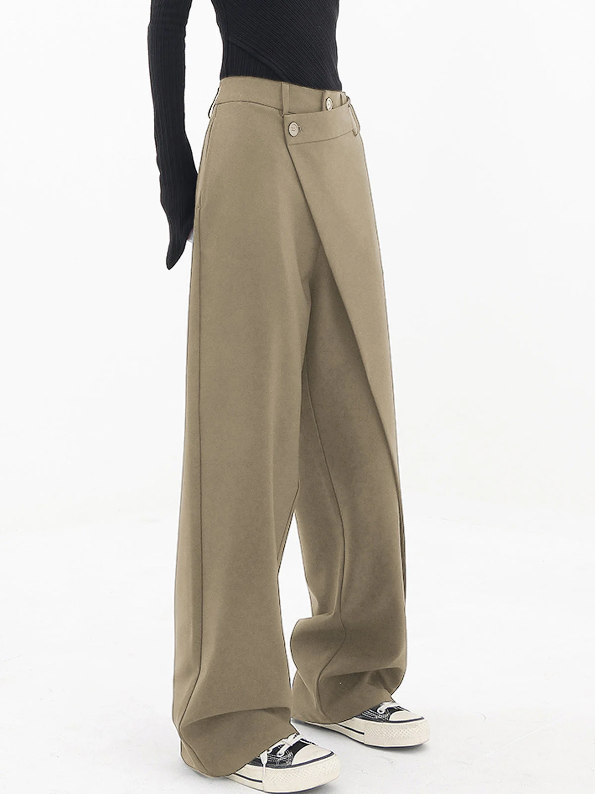 Blanch Pants | Women's Wide-Leg Trousers with Asymmetric Buttons - Image 9