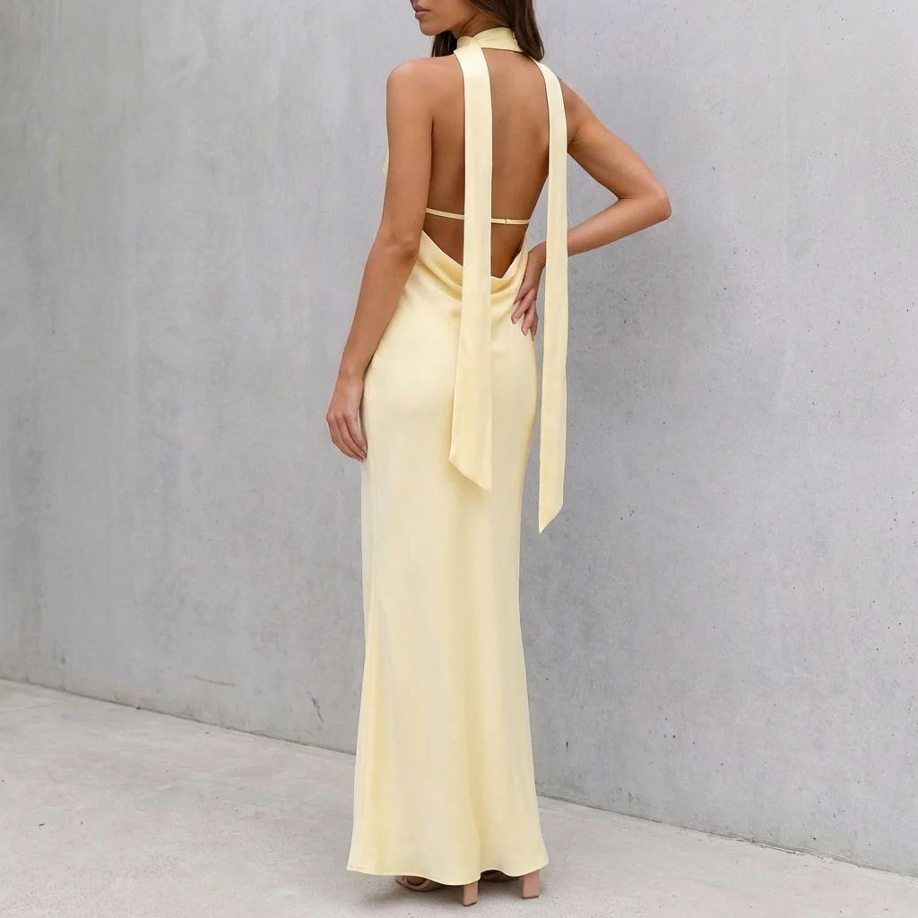 Clara Bodycon Maxi Dress | Halter V-Neck Backless Dress - Image 6