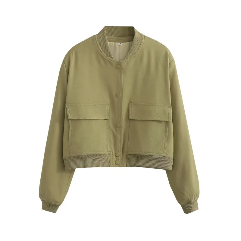 Clara  Cropped Bomber Jacket | Snap Buttons Flap Pockets Bomber Jacket - Image 10