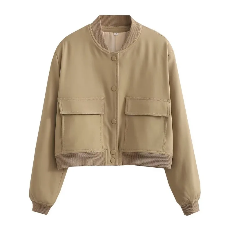 Clara  Cropped Bomber Jacket | Snap Buttons Flap Pockets Bomber Jacket - Image 11