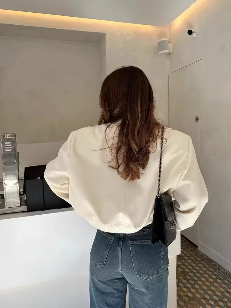Clara  Cropped Bomber Jacket | Snap Buttons Flap Pockets Bomber Jacket - Image 4