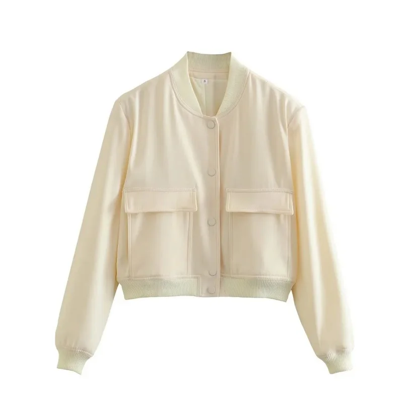 Clara  Cropped Bomber Jacket | Snap Buttons Flap Pockets Bomber Jacket - Image 7