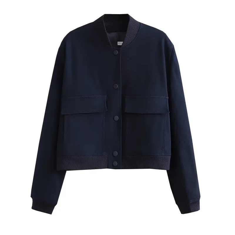 Clara  Cropped Bomber Jacket | Snap Buttons Flap Pockets Bomber Jacket - Image 8