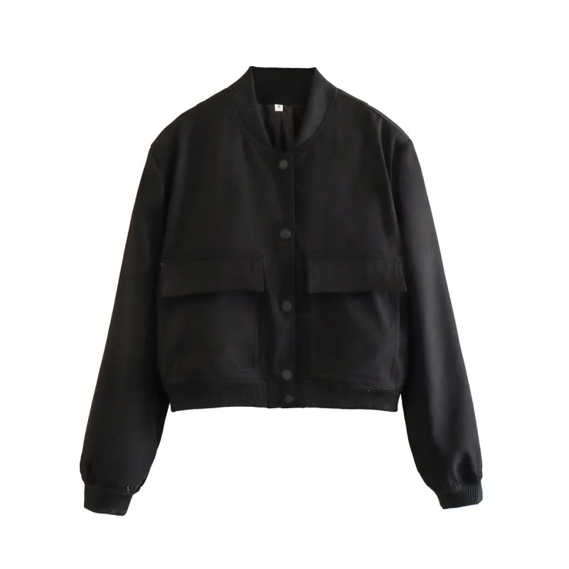 Clara  Cropped Bomber Jacket | Snap Buttons Flap Pockets Bomber Jacket - Image 9