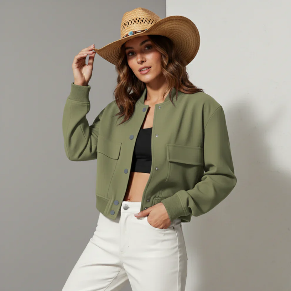 Clara Relaxed Fit Bomber Jacket | Collared Button Front Jacket - Image 4