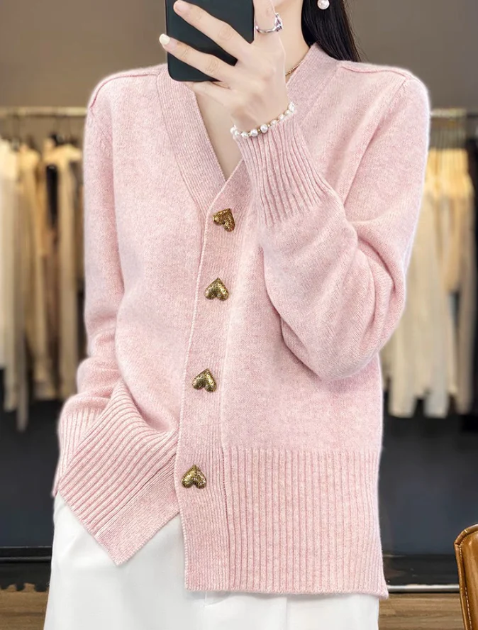 Delphine Cardigan | Cozy Knit Cardigan with Heart Buttons - Image 2