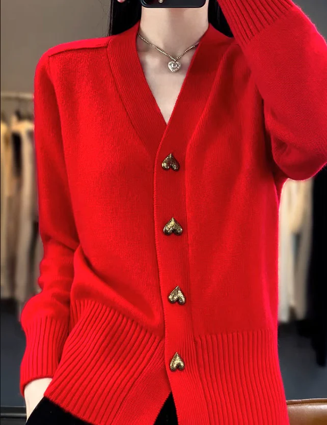 Delphine Cardigan | Cozy Knit Cardigan with Heart Buttons - Image 3