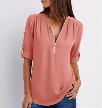 Dionne Blouse | Women's Zip V-Neck Blouse - Image 3