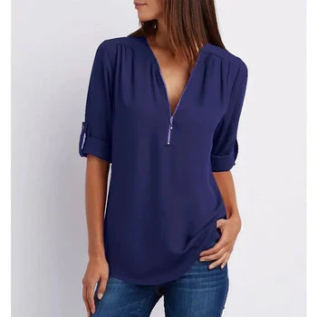 Dionne Blouse | Women's Zip V-Neck Blouse - Image 4