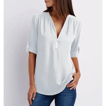 Dionne Blouse | Women's Zip V-Neck Blouse - Image 5