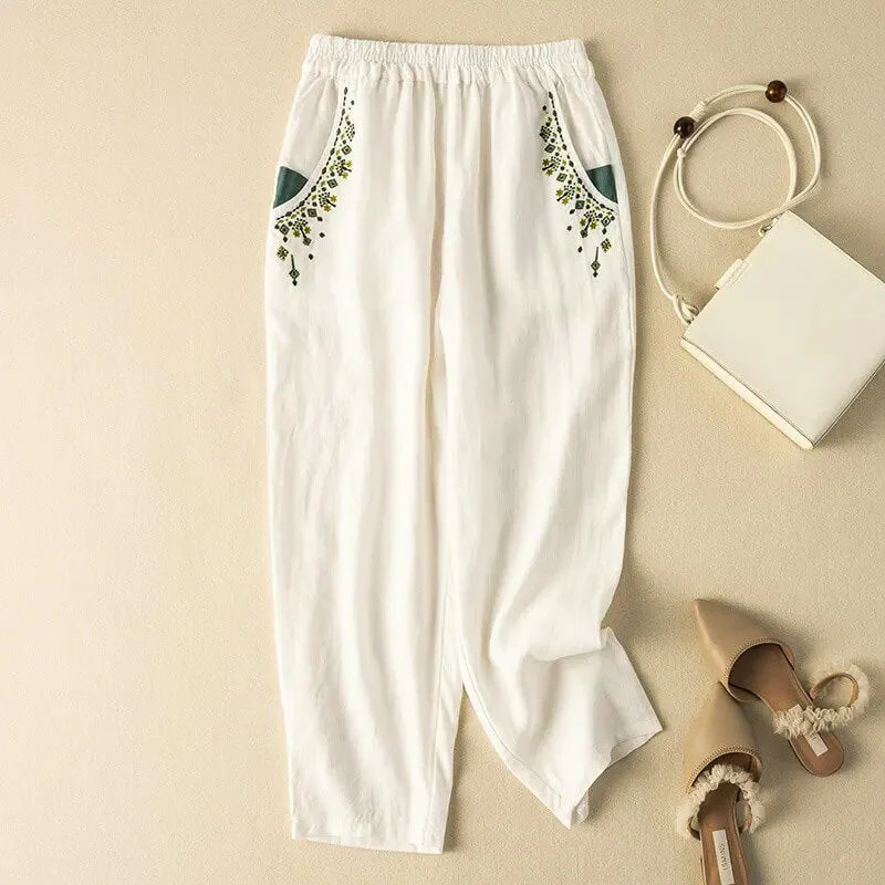 Elisa Relaxed Fit Harem Pants | Embroidered Pockets Harem Pants