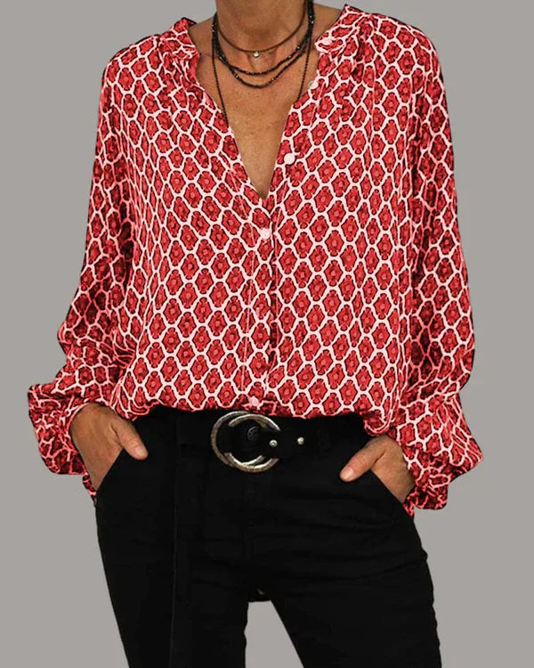 Eliza Blouse | Chic Printed Button-Up Long Sleeve Top - Image 3