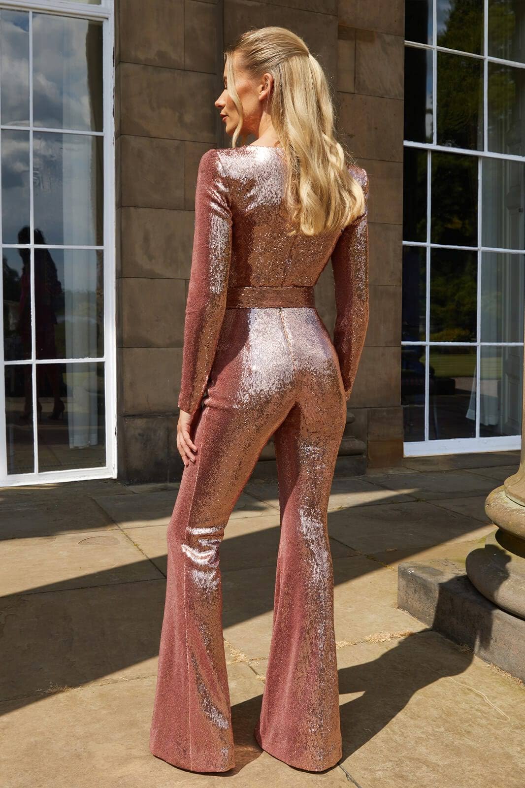 Faline Jumpsuit | Sequin Long Sleeve Flared Jumpsuit - Image 4