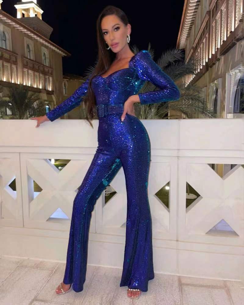 Faline Jumpsuit | Sequin Long Sleeve Flared Jumpsuit - Image 5