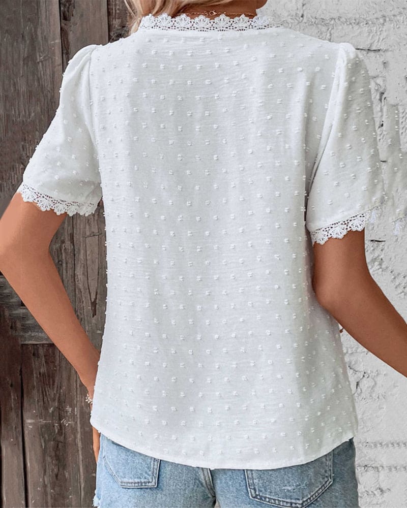 Farren Blouse | White Textured V-Neck Summer Blouse - Image 5