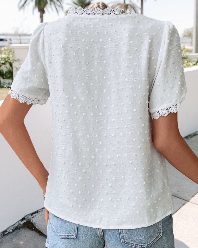 Farren Blouse | White Textured V-Neck Summer Blouse - Image 8
