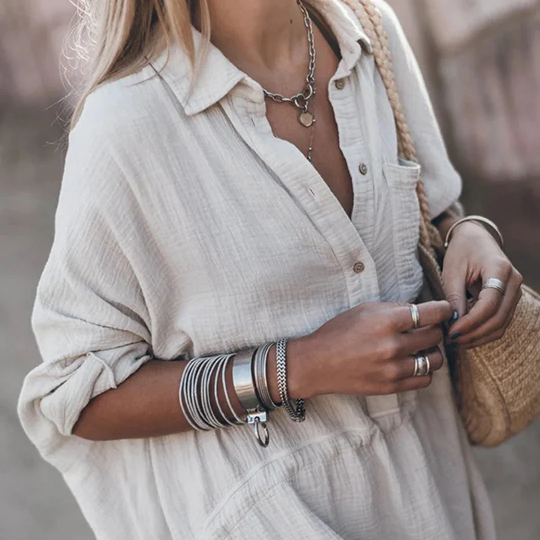 Faustina Dress | Summer Relaxed Button-Up Shirt Dress - Image 3