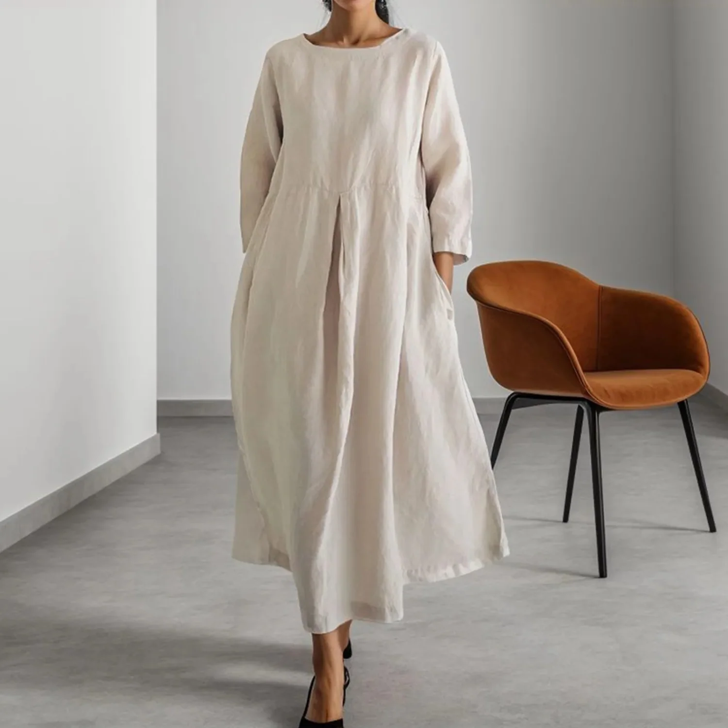 Fidelia Dress | Loose Fit Midi Dress with 3/4 Sleeves - Image 3