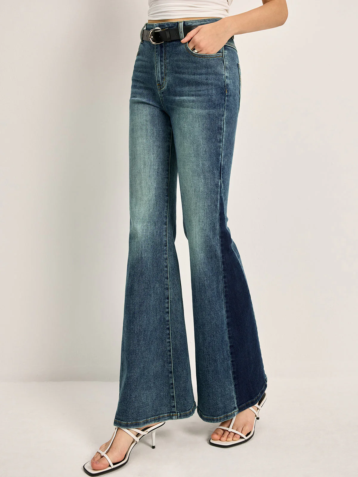 Florence Mid-Rise Flare Bell Jeans | Color Block Embroidered Jeans - Image 4