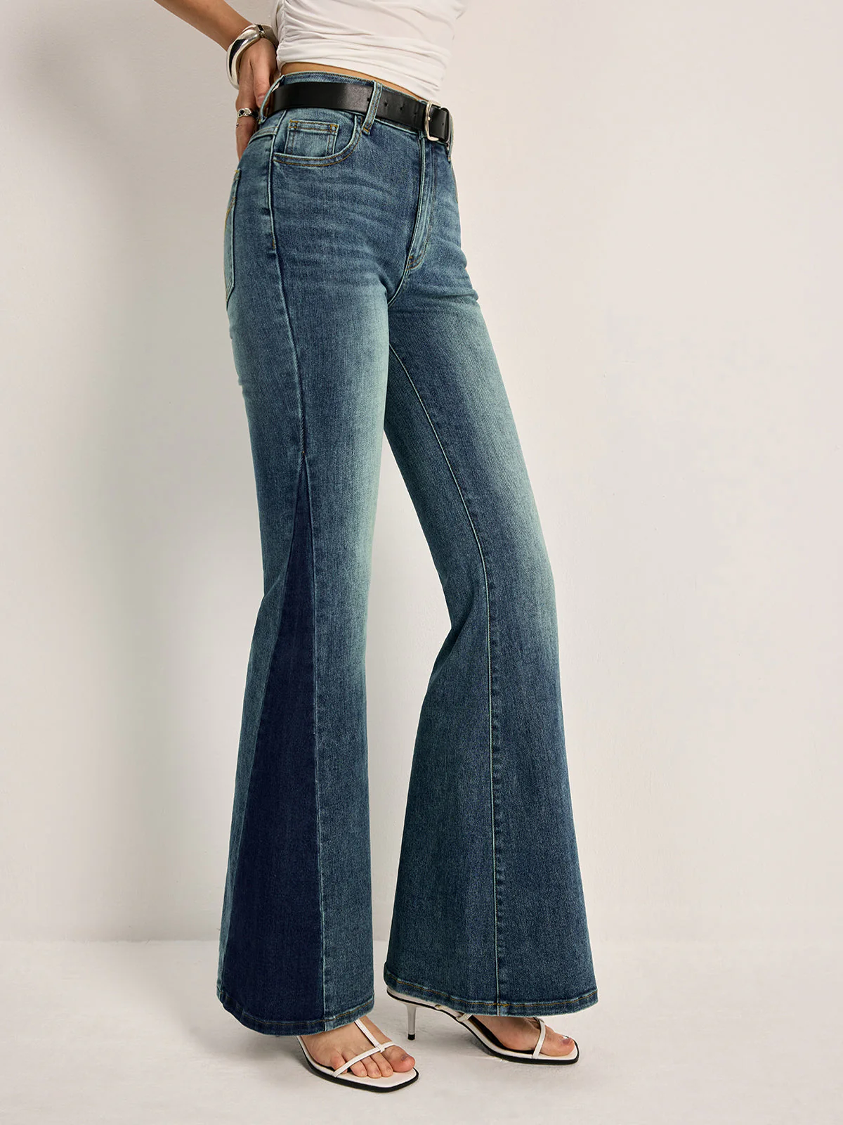 Florence Mid-Rise Flare Bell Jeans | Color Block Embroidered Jeans - Image 6