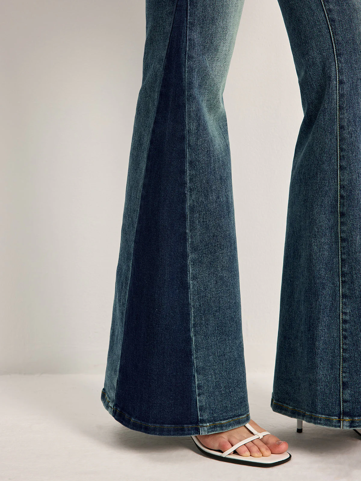 Florence Mid-Rise Flare Bell Jeans | Color Block Embroidered Jeans - Image 7