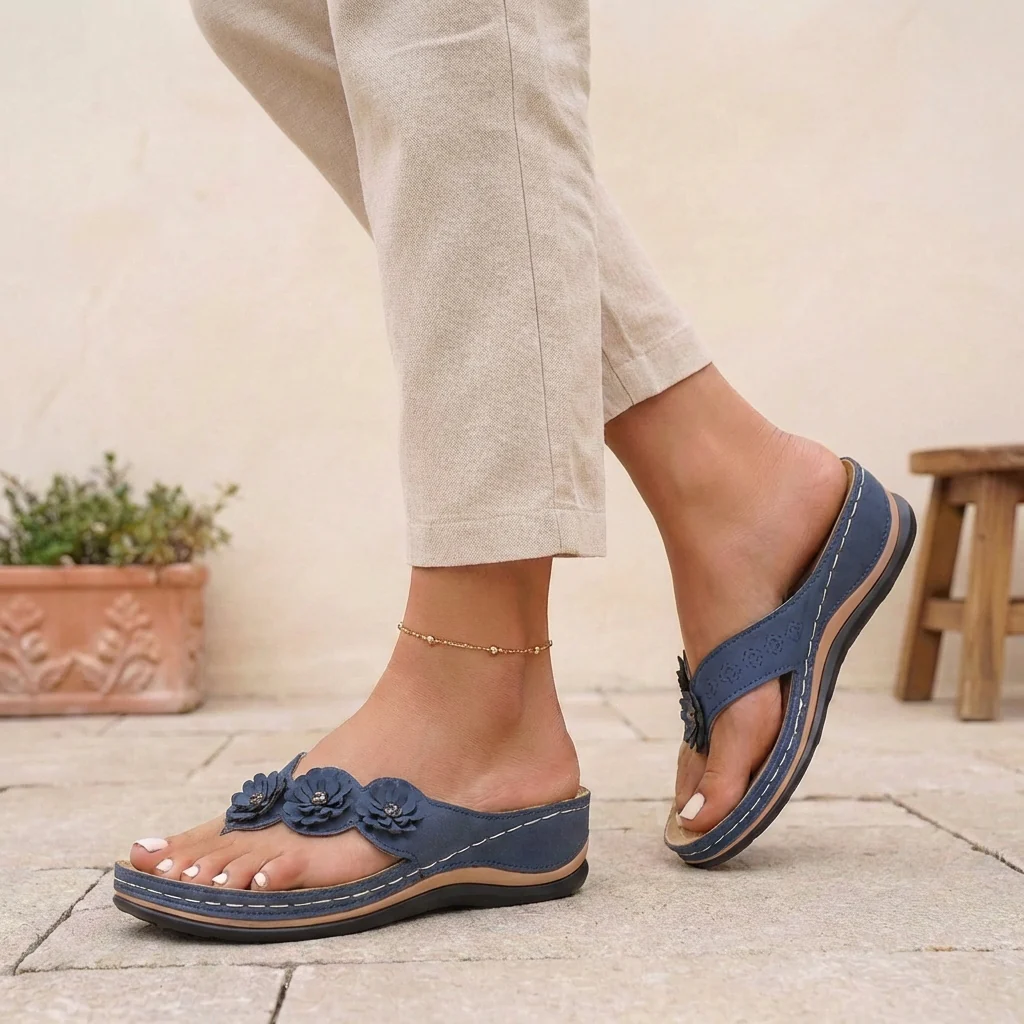 Florence Orthopedic Wedge Heel Wedge Sandals | Flower Applique Geometric Wedge Sandals - Image 5