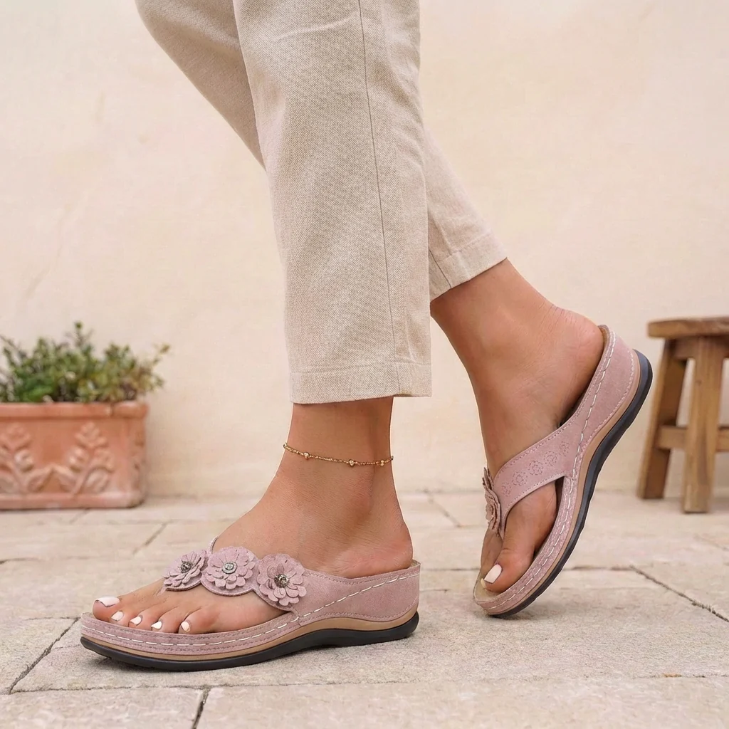 Florence Orthopedic Wedge Heel Wedge Sandals | Flower Applique Geometric Wedge Sandals - Image 6