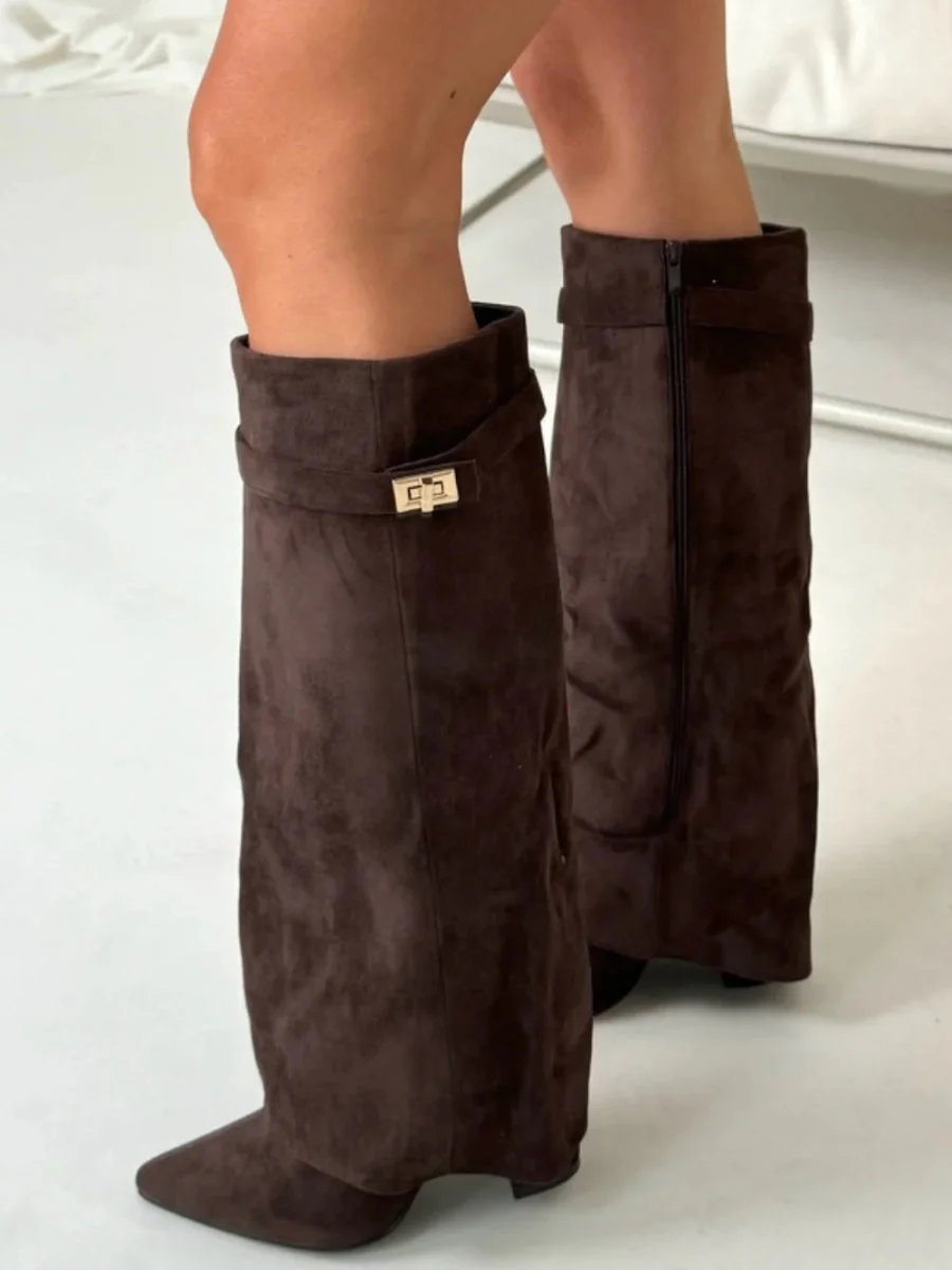 Francesca Structured Fit Thigh-High Boots | Buckle Detail Pointed Toe Boots - Image 12