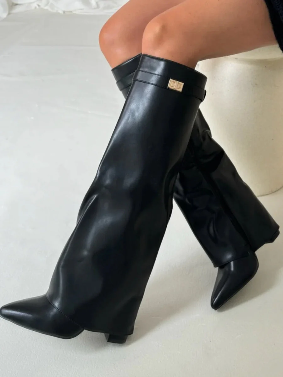 Francesca Structured Fit Thigh-High Boots | Buckle Detail Pointed Toe Boots - Image 13