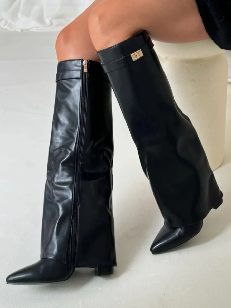 Francesca Structured Fit Thigh-High Boots | Buckle Detail Pointed Toe Boots - Image 14