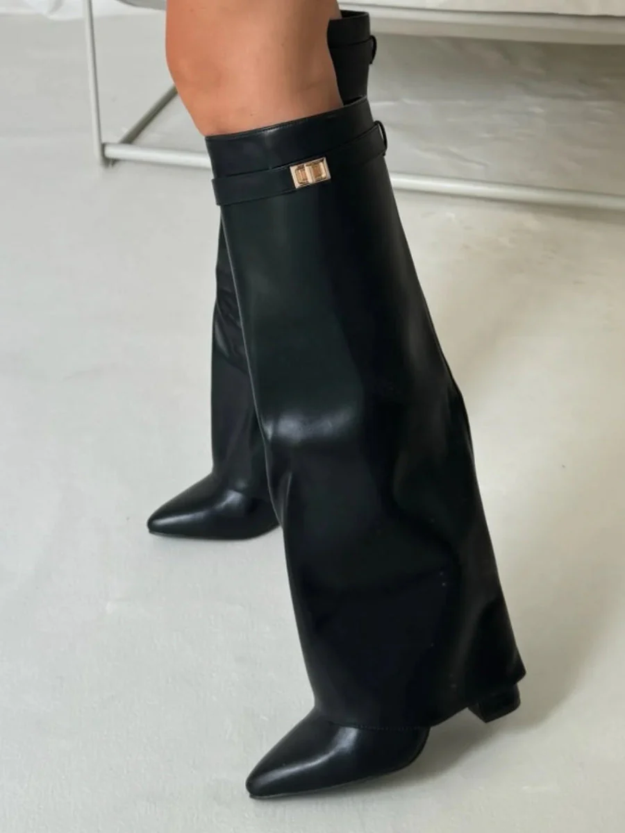 Francesca Structured Fit Thigh-High Boots | Buckle Detail Pointed Toe Boots - Image 15